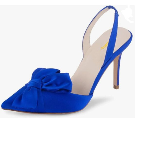 Milooey shoes Blue Pointed Toe Sandals Elegant Bowknot Pump Chic Slingback Shoes - Picture 1 of 8